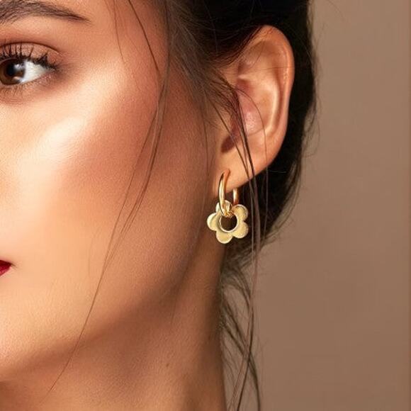 Studs Puffy Daisy Hoop Earrings - One Size - Picture 5 of 8